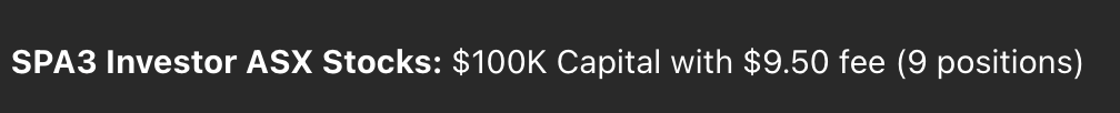 SPA3 Investor ASX simulation overview showing $100,000 starting capital, $9.50 brokerage fee, 9 positions, and periods ending 1 June 2026.
